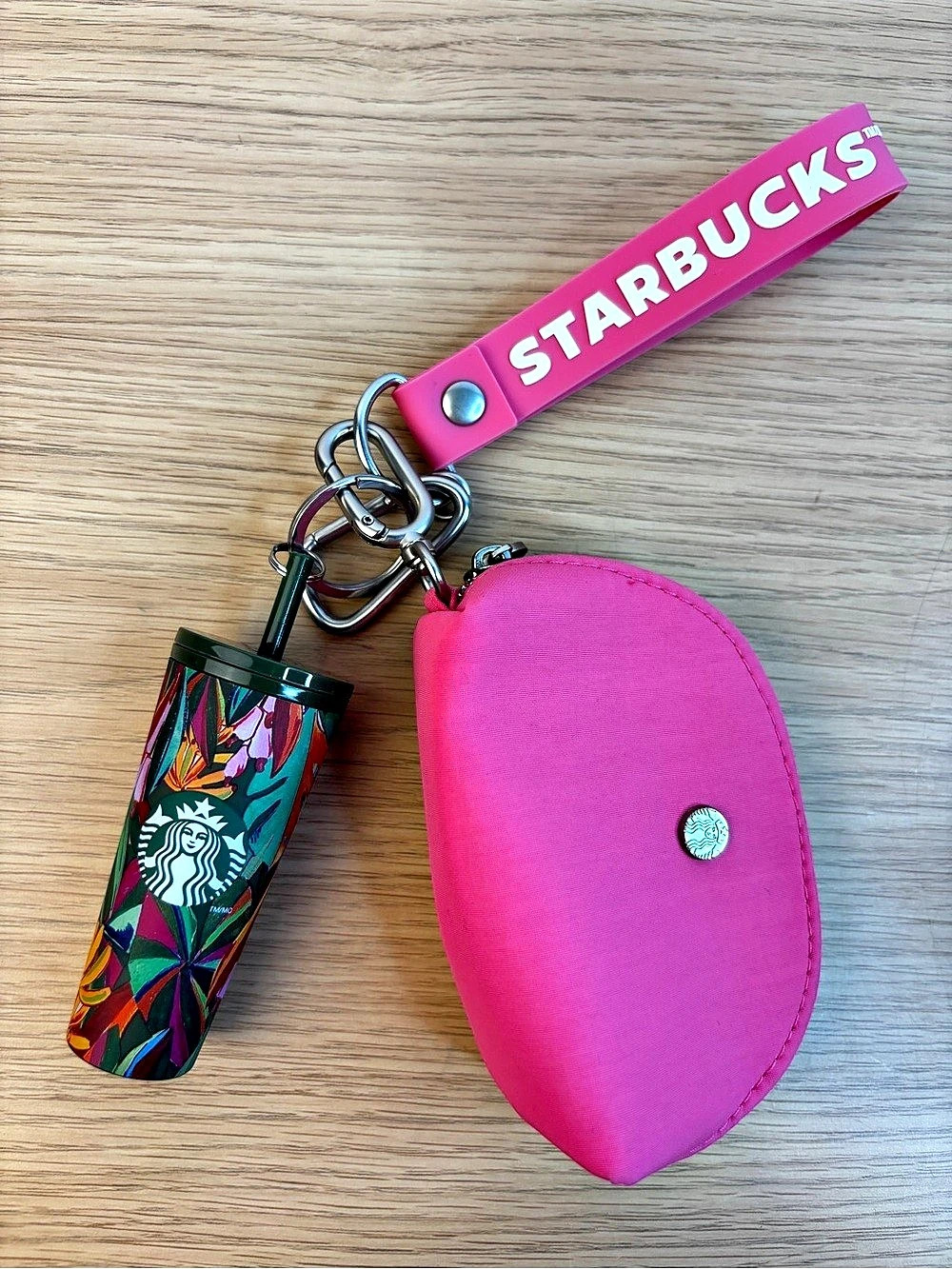 Starbucks Pink Drink Keychain Pouch Pink Wristlet